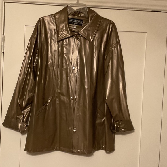 Vintage 80’s Chromatics By Totes Gold PVC Rain Jacket Snap Closure with Pockets - Picture 1 of 6